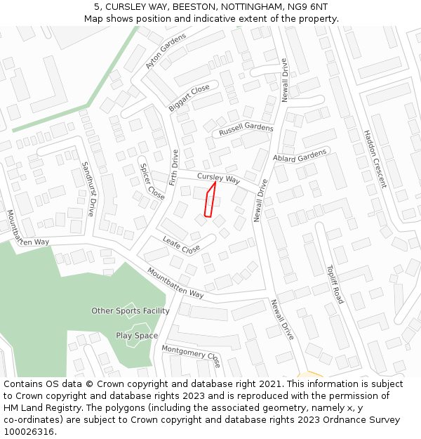 5, CURSLEY WAY, BEESTON, NOTTINGHAM, NG9 6NT: Location map and indicative extent of plot