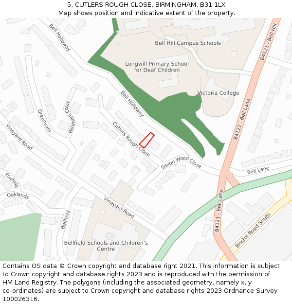 5, CUTLERS ROUGH CLOSE, BIRMINGHAM, B31 1LX: Location map and indicative extent of plot