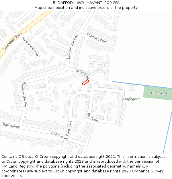 5, DAFFODIL WAY, HAVANT, PO9 2FA: Location map and indicative extent of plot