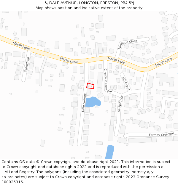 5, DALE AVENUE, LONGTON, PRESTON, PR4 5YJ: Location map and indicative extent of plot