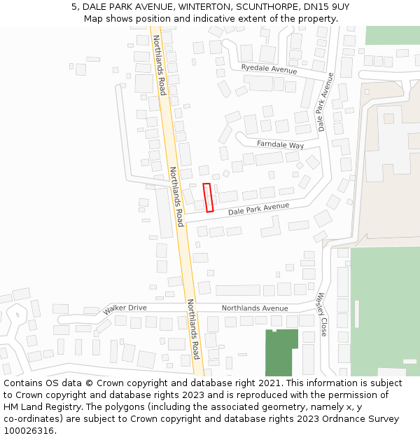 5, DALE PARK AVENUE, WINTERTON, SCUNTHORPE, DN15 9UY: Location map and indicative extent of plot
