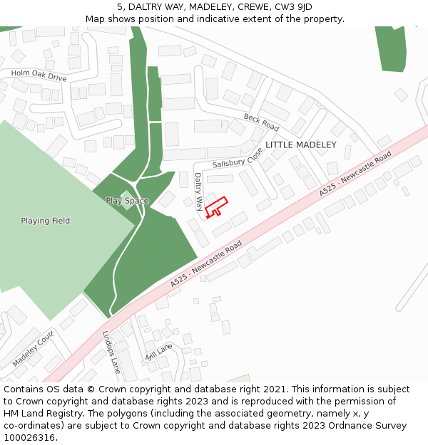 5, DALTRY WAY, MADELEY, CREWE, CW3 9JD: Location map and indicative extent of plot