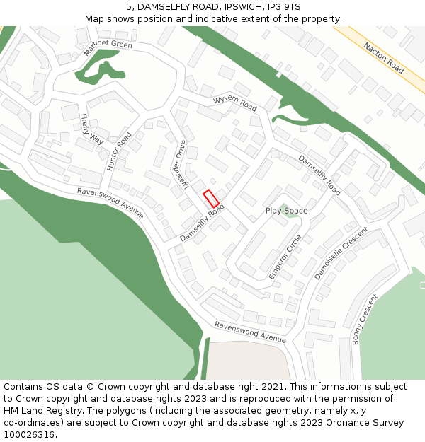 5, DAMSELFLY ROAD, IPSWICH, IP3 9TS: Location map and indicative extent of plot