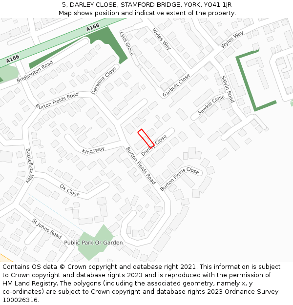 5, DARLEY CLOSE, STAMFORD BRIDGE, YORK, YO41 1JR: Location map and indicative extent of plot