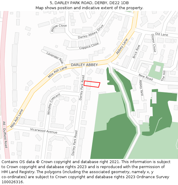 5, DARLEY PARK ROAD, DERBY, DE22 1DB: Location map and indicative extent of plot