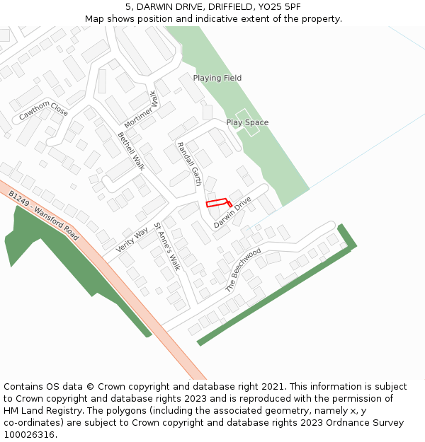 5, DARWIN DRIVE, DRIFFIELD, YO25 5PF: Location map and indicative extent of plot