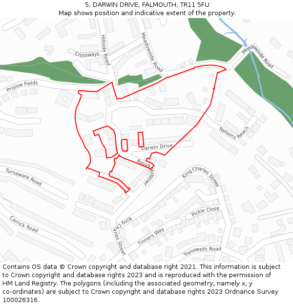 5, DARWIN DRIVE, FALMOUTH, TR11 5FU: Location map and indicative extent of plot