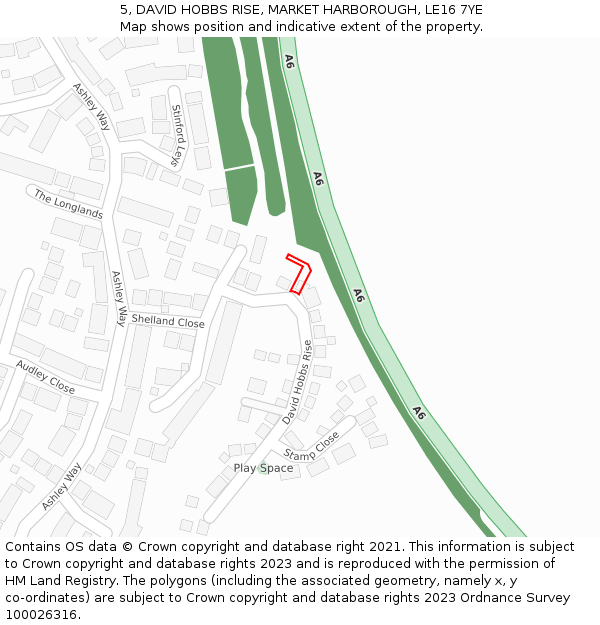 5, DAVID HOBBS RISE, MARKET HARBOROUGH, LE16 7YE: Location map and indicative extent of plot