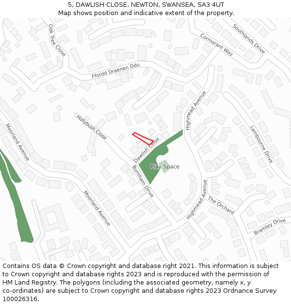 5, DAWLISH CLOSE, NEWTON, SWANSEA, SA3 4UT: Location map and indicative extent of plot