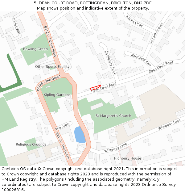 5, DEAN COURT ROAD, ROTTINGDEAN, BRIGHTON, BN2 7DE: Location map and indicative extent of plot