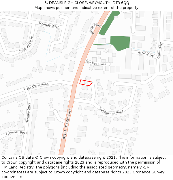 5, DEANSLEIGH CLOSE, WEYMOUTH, DT3 6QQ: Location map and indicative extent of plot