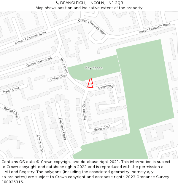5, DEANSLEIGH, LINCOLN, LN1 3QB: Location map and indicative extent of plot