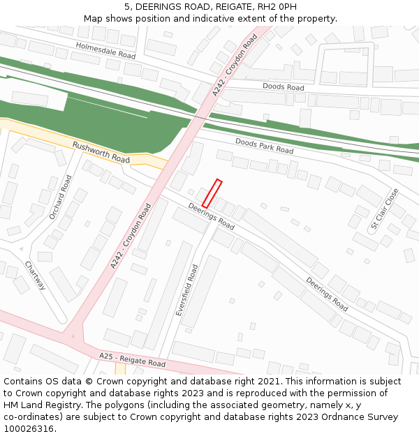 5, DEERINGS ROAD, REIGATE, RH2 0PH: Location map and indicative extent of plot