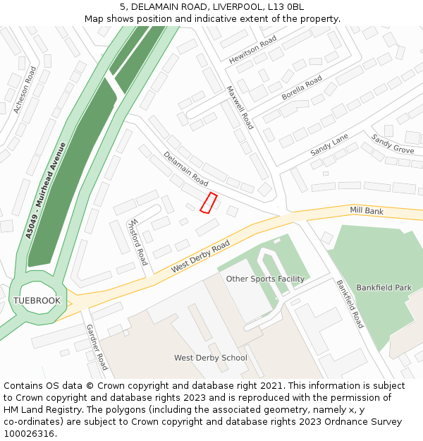 5, DELAMAIN ROAD, LIVERPOOL, L13 0BL: Location map and indicative extent of plot