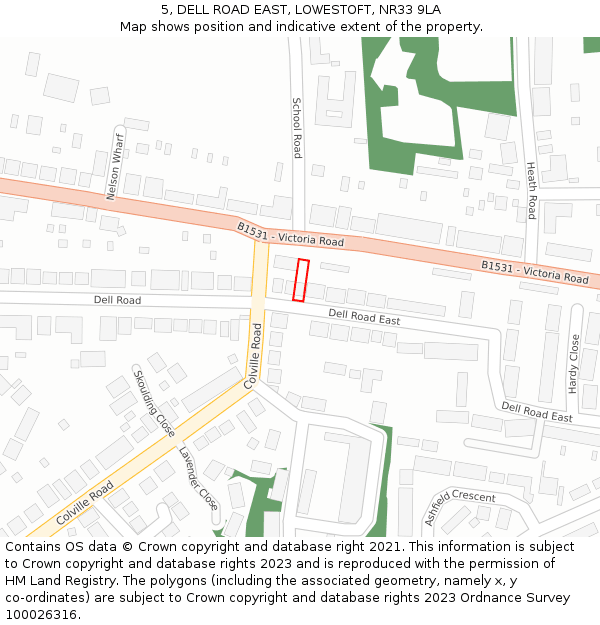 5, DELL ROAD EAST, LOWESTOFT, NR33 9LA: Location map and indicative extent of plot