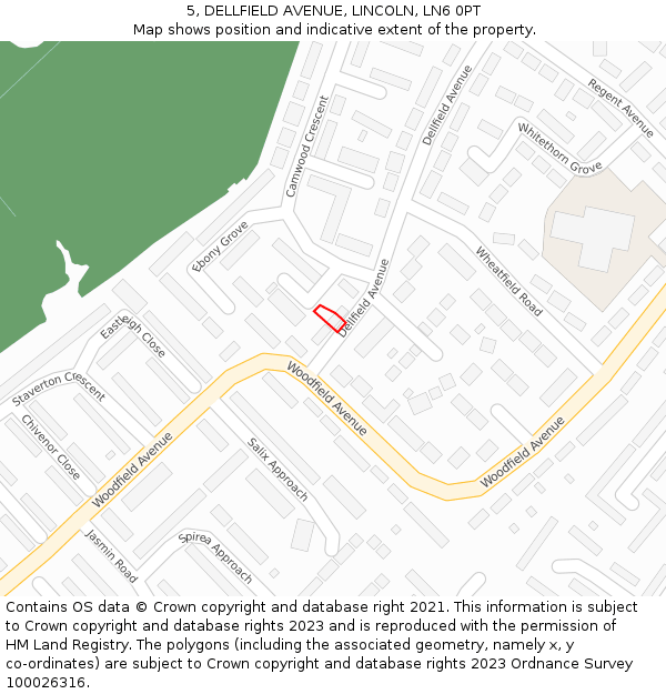 5, DELLFIELD AVENUE, LINCOLN, LN6 0PT: Location map and indicative extent of plot