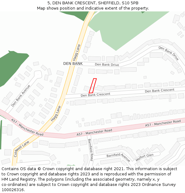 5, DEN BANK CRESCENT, SHEFFIELD, S10 5PB: Location map and indicative extent of plot