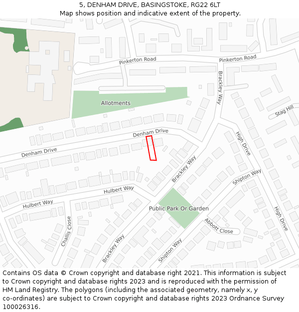 5, DENHAM DRIVE, BASINGSTOKE, RG22 6LT: Location map and indicative extent of plot