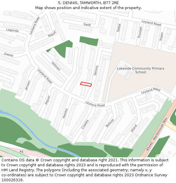 5, DENNIS, TAMWORTH, B77 2RE: Location map and indicative extent of plot