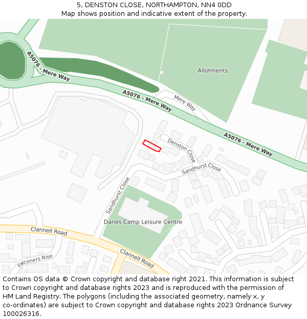 5, DENSTON CLOSE, NORTHAMPTON, NN4 0DD: Location map and indicative extent of plot