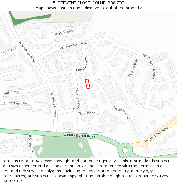 5, DERWENT CLOSE, COLNE, BB8 7DB: Location map and indicative extent of plot
