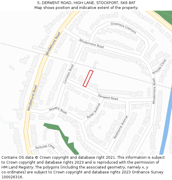 5, DERWENT ROAD, HIGH LANE, STOCKPORT, SK6 8AT: Location map and indicative extent of plot