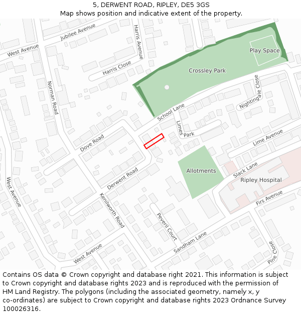 5, DERWENT ROAD, RIPLEY, DE5 3GS: Location map and indicative extent of plot