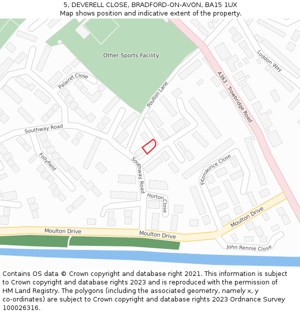 5, DEVERELL CLOSE, BRADFORD-ON-AVON, BA15 1UX: Location map and indicative extent of plot