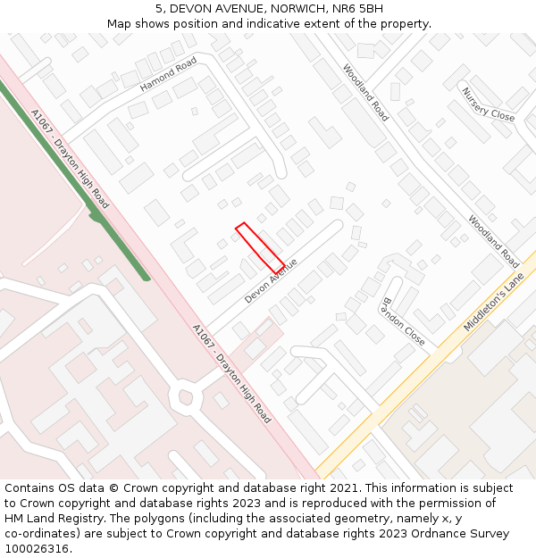 5, DEVON AVENUE, NORWICH, NR6 5BH: Location map and indicative extent of plot