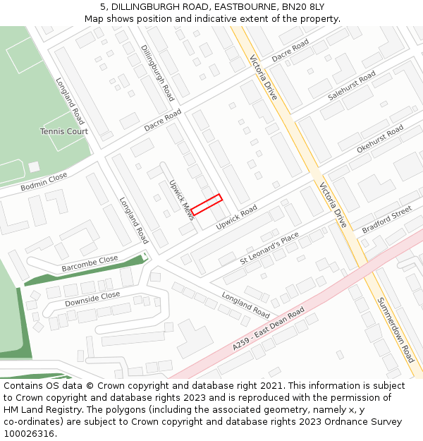 5, DILLINGBURGH ROAD, EASTBOURNE, BN20 8LY: Location map and indicative extent of plot