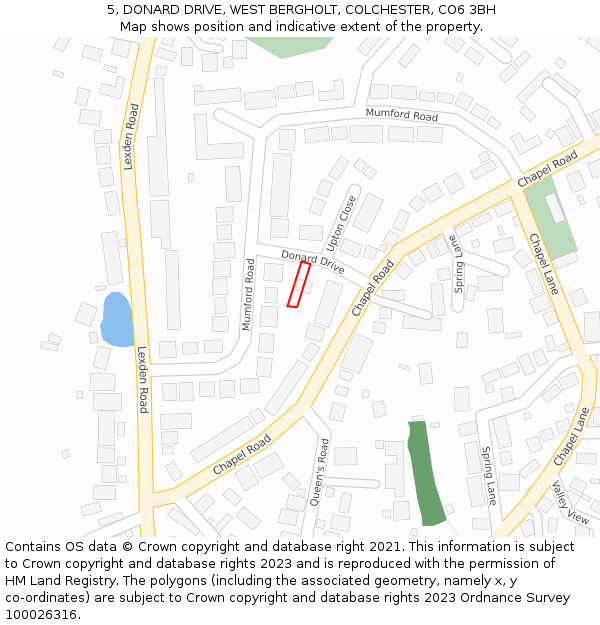 5, DONARD DRIVE, WEST BERGHOLT, COLCHESTER, CO6 3BH: Location map and indicative extent of plot