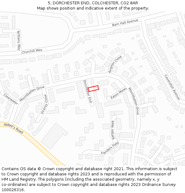 5, DORCHESTER END, COLCHESTER, CO2 8AR: Location map and indicative extent of plot