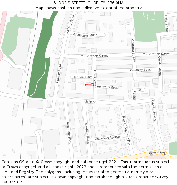 5, DORIS STREET, CHORLEY, PR6 0HA: Location map and indicative extent of plot
