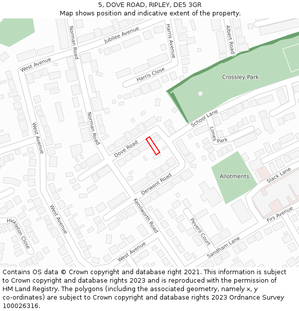 5, DOVE ROAD, RIPLEY, DE5 3GR: Location map and indicative extent of plot