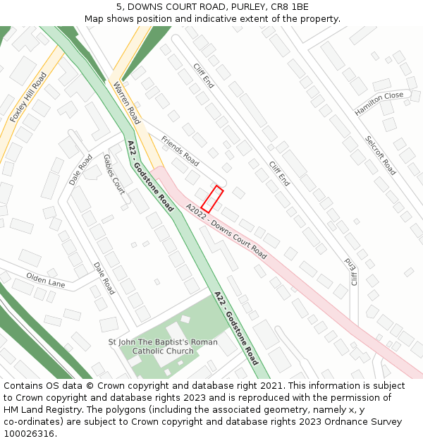 5, DOWNS COURT ROAD, PURLEY, CR8 1BE: Location map and indicative extent of plot