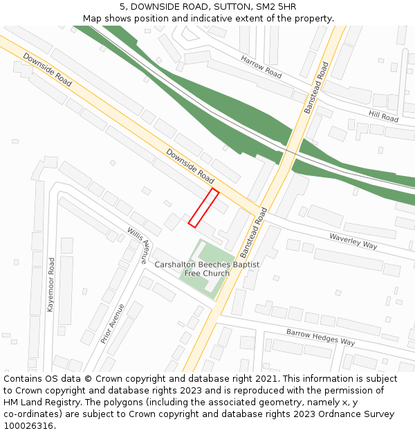 5, DOWNSIDE ROAD, SUTTON, SM2 5HR: Location map and indicative extent of plot