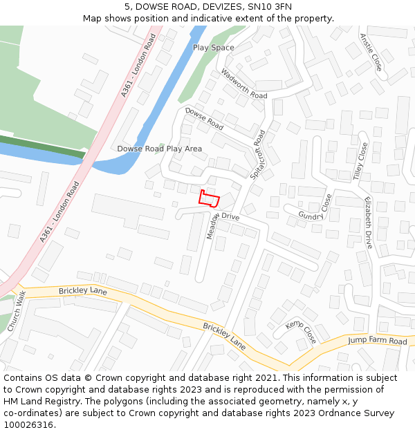 5, DOWSE ROAD, DEVIZES, SN10 3FN: Location map and indicative extent of plot
