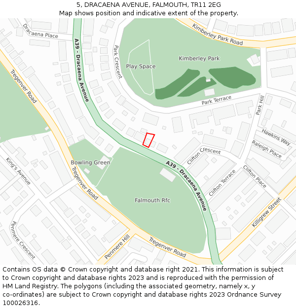 5, DRACAENA AVENUE, FALMOUTH, TR11 2EG: Location map and indicative extent of plot