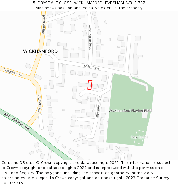 5, DRYSDALE CLOSE, WICKHAMFORD, EVESHAM, WR11 7RZ: Location map and indicative extent of plot