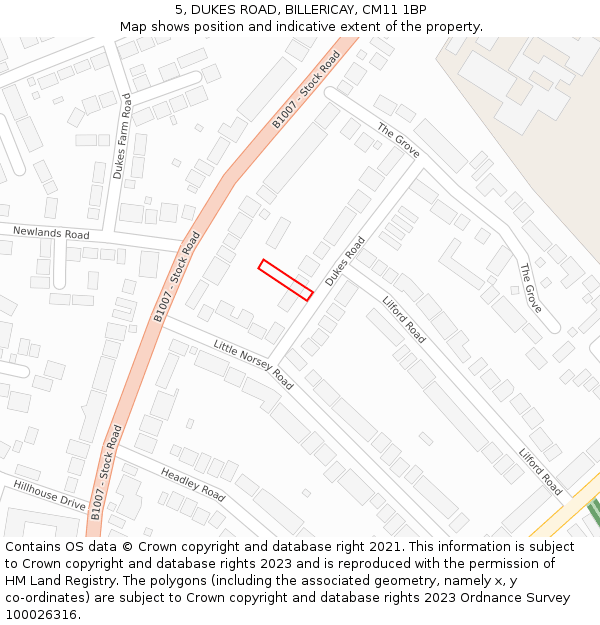 5, DUKES ROAD, BILLERICAY, CM11 1BP: Location map and indicative extent of plot