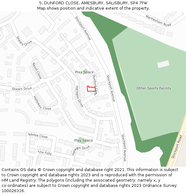 5, DUNFORD CLOSE, AMESBURY, SALISBURY, SP4 7FW: Location map and indicative extent of plot