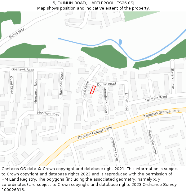 5, DUNLIN ROAD, HARTLEPOOL, TS26 0SJ: Location map and indicative extent of plot