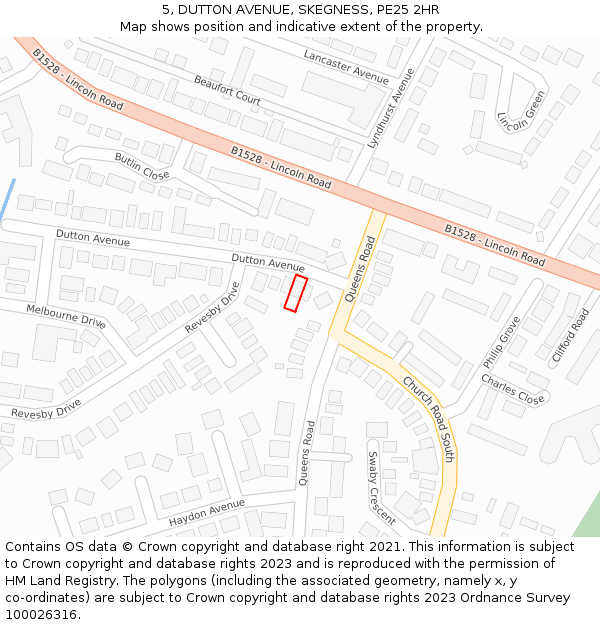 5, DUTTON AVENUE, SKEGNESS, PE25 2HR: Location map and indicative extent of plot