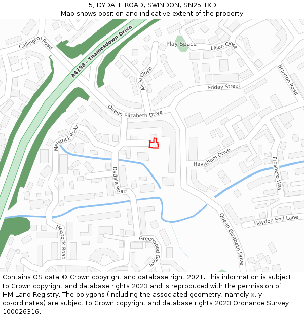 5, DYDALE ROAD, SWINDON, SN25 1XD: Location map and indicative extent of plot