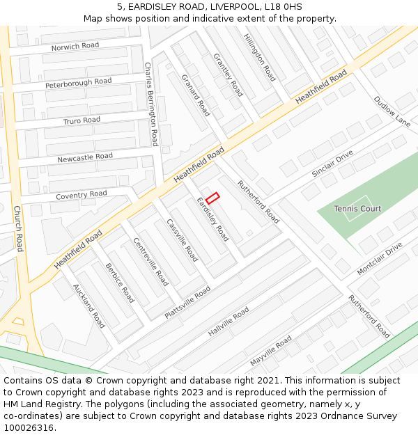 5, EARDISLEY ROAD, LIVERPOOL, L18 0HS: Location map and indicative extent of plot