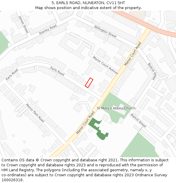 5, EARLS ROAD, NUNEATON, CV11 5HT: Location map and indicative extent of plot