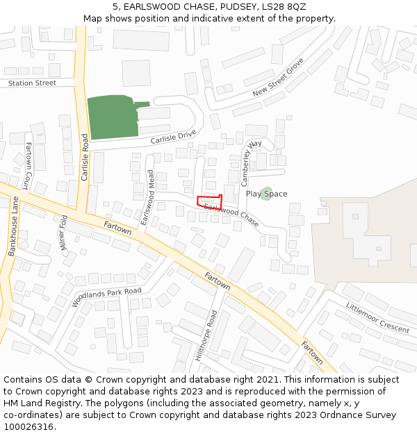 5, EARLSWOOD CHASE, PUDSEY, LS28 8QZ: Location map and indicative extent of plot
