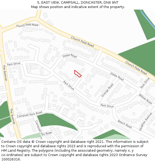 5, EAST VIEW, CAMPSALL, DONCASTER, DN6 9NT: Location map and indicative extent of plot
