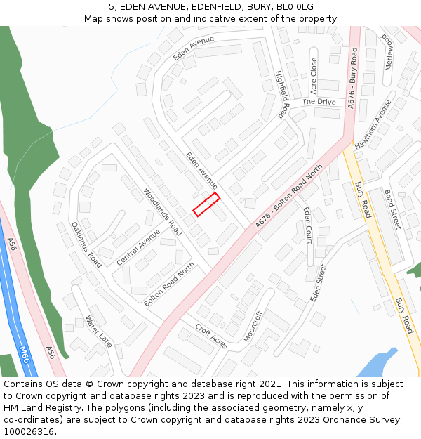 5, EDEN AVENUE, EDENFIELD, BURY, BL0 0LG: Location map and indicative extent of plot