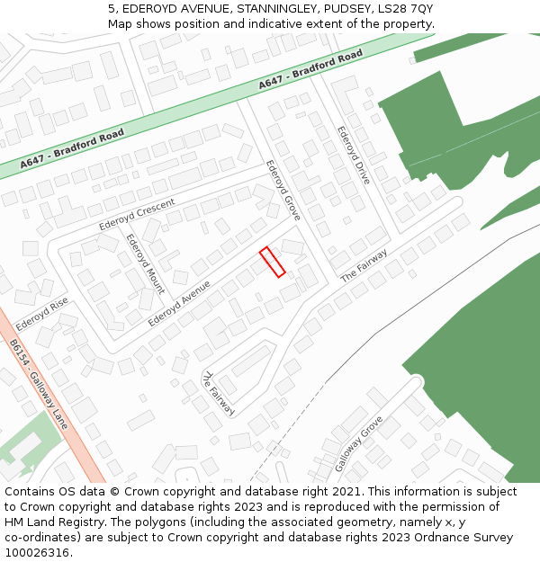 5, EDEROYD AVENUE, STANNINGLEY, PUDSEY, LS28 7QY: Location map and indicative extent of plot